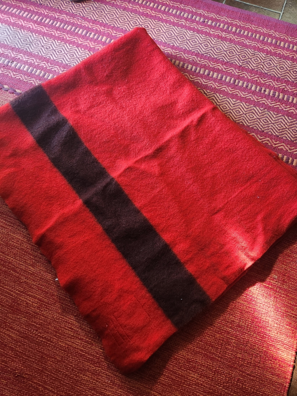 Vintage 1930s Hudson’s Bay 4-Point Wool Blanket - Rare Red & Black Striped Camp